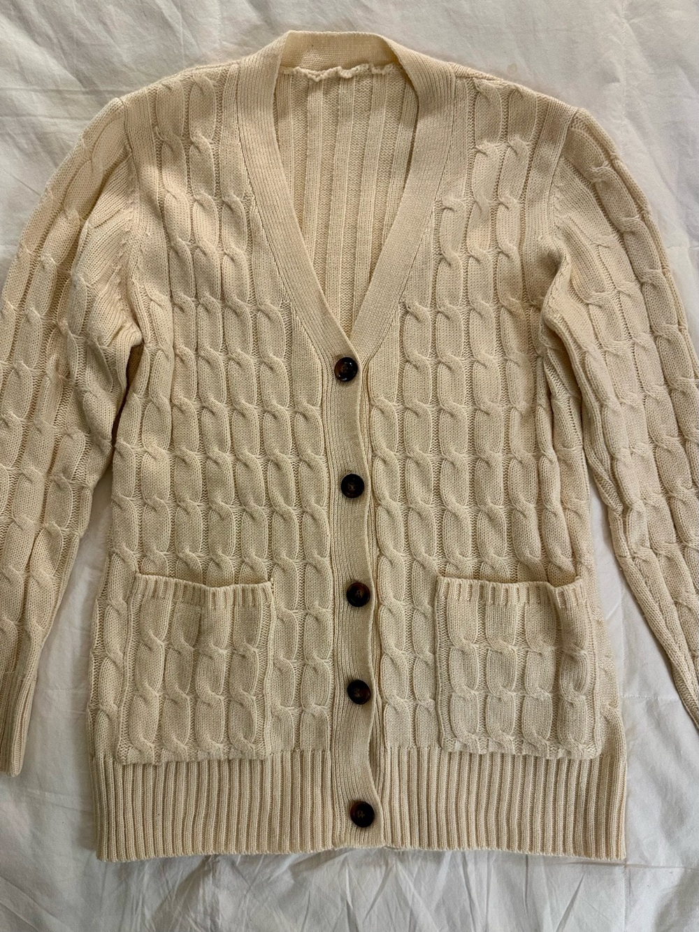 Women's Cream Cable-Knit Button Cardigan Sweater